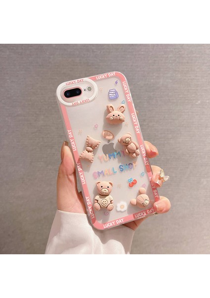 Apple iPhone 6 Plus Uyumlu Kılıf Bear And Rabbit Silikon Kılıf Pembe