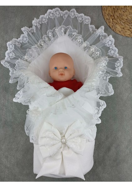 Yenidoğan Bambu Taç Nakışlı Delüks Kundak Bebek Battaniyesi Ekru fiyatları