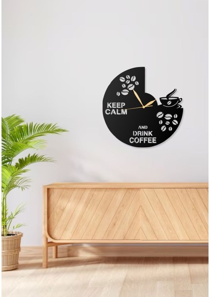 Kahve Coffee Temalı Çay Köşesi ve Kafeler Için Modern Dekoratif Metal Duvar Saati