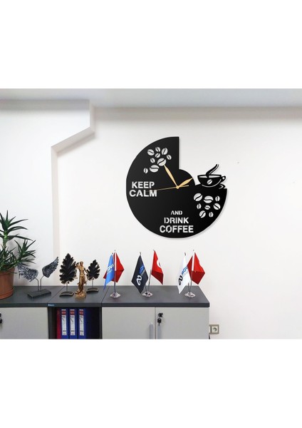 Kahve Coffee Temalı Çay Köşesi ve Kafeler Için Modern Dekoratif Metal Duvar Saati