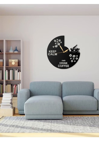 Kahve Coffee Temalı Çay Köşesi ve Kafeler Için Modern Dekoratif Metal Duvar Saati