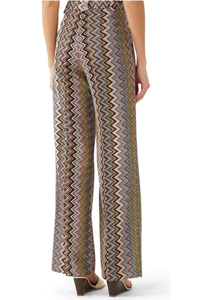 Zigzag Desenli Geniş Paça Pantolon - Kahverengi modelleri