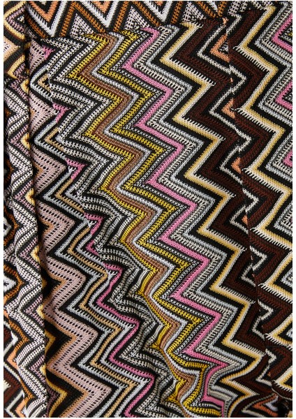 Zigzag Desenli Geniş Paça Pantolon - Kahverengi fırsatları