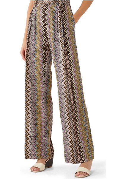 Zigzag Desenli Geniş Paça Pantolon - Kahverengi indirimleri