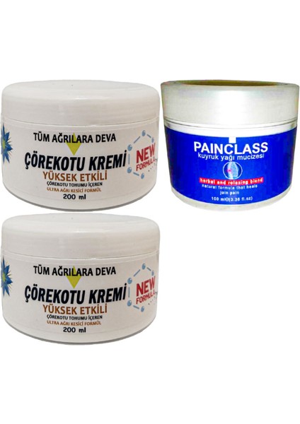 2 Tane Çörek Otu Kremi XL Box Büyük Boy White Box 200 ml + Yanında 2 Tane Painclass Kuyruk Yağı 100 ml Kremi / Diz Dirsek Masaj Seti