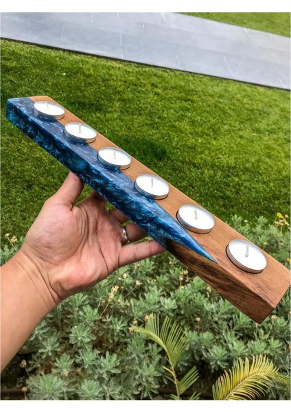 Dekoratif Mumluk Ahşap Mumluk Mavi Mumluk Modeli