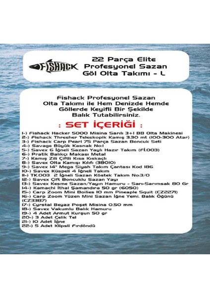 22 Parça Elite Sazan (Carp) Olta Seti L - 3.30mt / 100-300gr