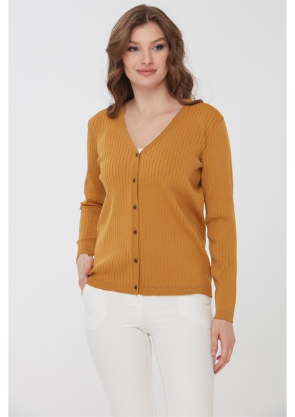 Kadın Simli Triko Yazlık Hırka Hardal fiyatları