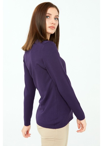 Kadın Likralı Basic Uzun Kollu Sıfır Yaka Hırka Mor modelleri