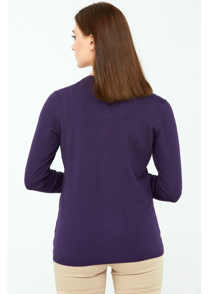 Kadın Likralı Basic Uzun Kollu Sıfır Yaka Hırka Mor fırsatları