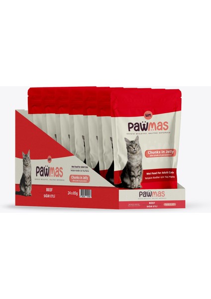 Pouch Sığır Etli Yetişkin Kedi Yaş Maması 85 gr X24 Adet