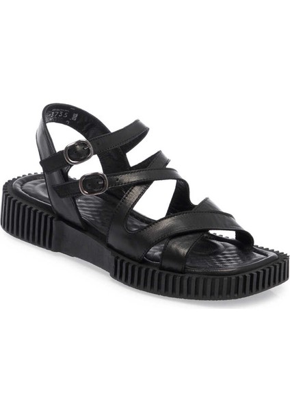 Siyah Hakiki Deri Kadın Sandalet - K24Y1SN67163-A23