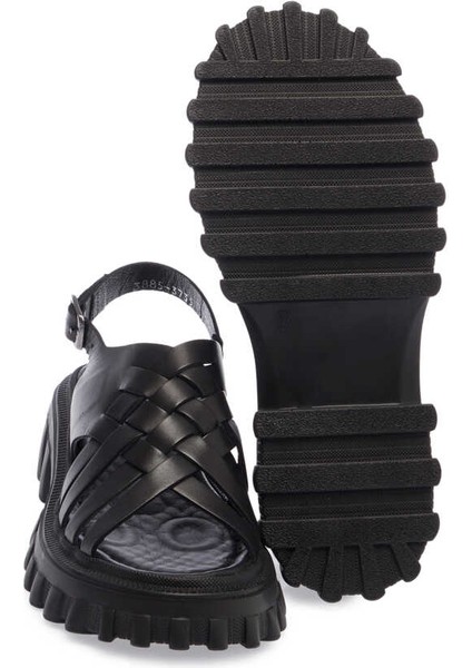 Siyah Hakiki Deri Kadın Sandalet - K24Y1SN67161-A23