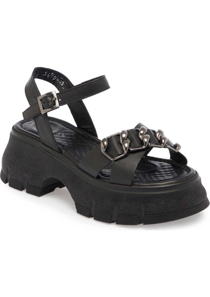 Siyah Hakiki Deri Kadın Sandalet - K24Y1SN67155-A23