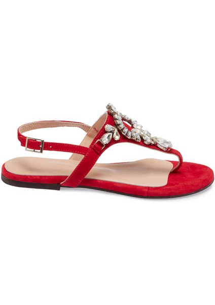 Kırmızı Hakiki Süet Deri Kadın Sandalet - K24Y1SN67407-B78