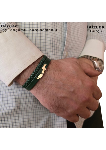 14 Ayar Plakalı Altın Erkeklere Özel Kılıç Figürlü Özgün Derili Doğum Ay Bilekliği-385AY-YEŞIL fırsatları