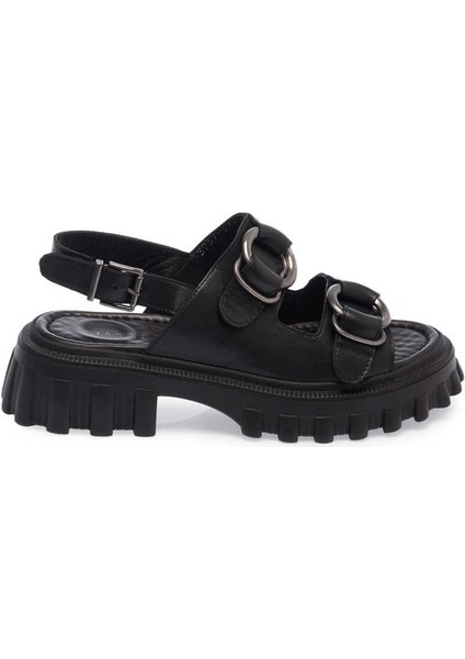 Siyah Hakiki Deri Kadın Sandalet - K24Y1SN67160-A23