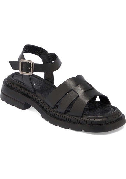 Siyah Hakiki Deri Kadın Sandalet - K24Y1SN67157-A23