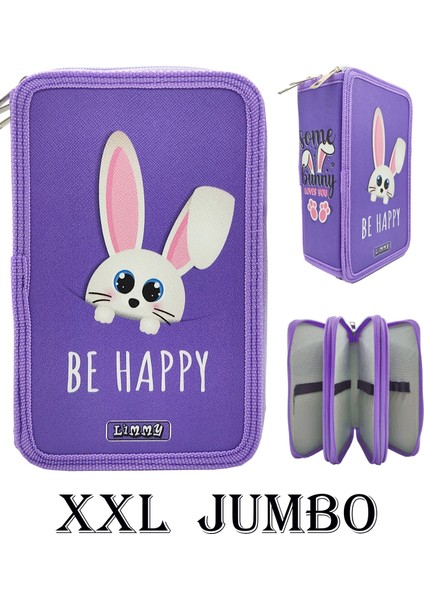 Xl Jumbo Model Sevimli Tavşan Kalem Kutusu Organizer Kalemkutu 3 Bölmeli Kalemlik Mor