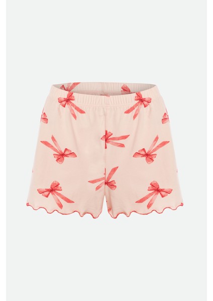 Kadın Ince Askılı Desenli Pamuklu Şortlu Pijama Takımı