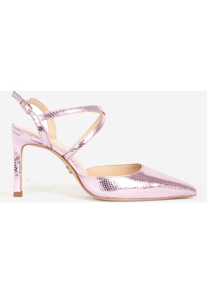 Kadın Stiletto Sivri Burun Arkası Açık Bantlı Topuklu Ayakkabı Gerçek Deri Sy 27380 Pembe