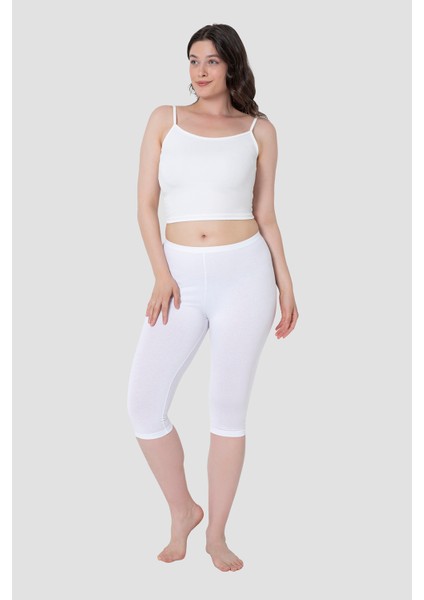 Kadın Beyaz Likra Kapri 2'li Set