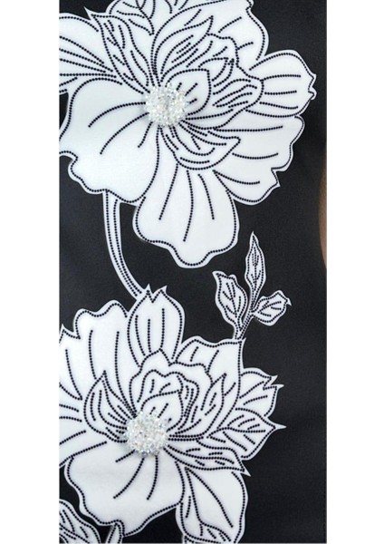 G1405 Çiçek Desen Tasarım Elbise Siyah fiyatları