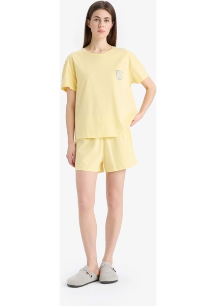 Garfield Pijama Takımı Kısa Kollu Pijama Üstü Esnek Belli Şort Pijama Altı-Fall in Love E4328AX25SM