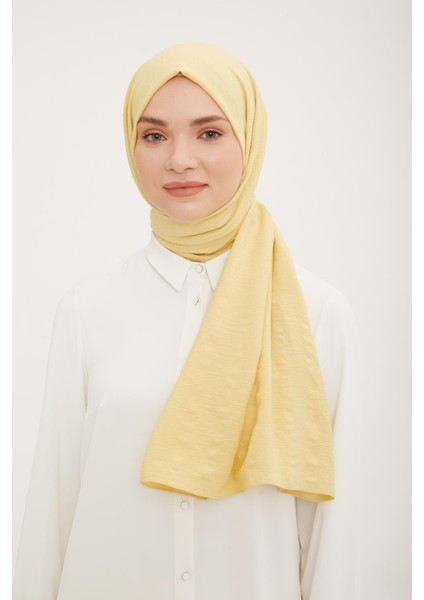 Çizgi Desen Pamuksu Dokulu Jazz Şal Soft Sarı