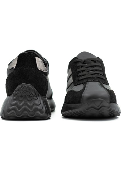 Duotone Hakiki Deri Kadın Siyah – Çelik Casual Sneaker Ayakkabı (Süet Detaylı)