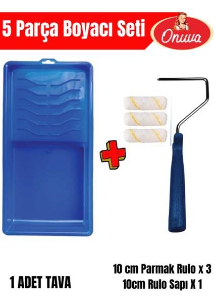 5 Parça Boyacı Seti,boya Tavası,3 Adet 10 cm Parmak Rulo,10 cm Rulo Sapı