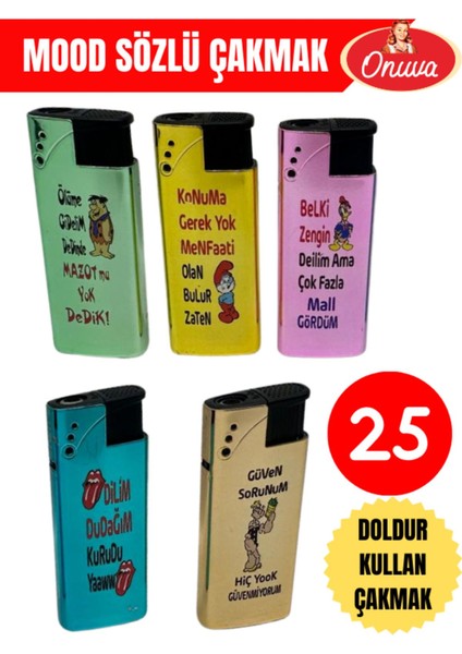 Mood Yazılı Doldur Kullan Çakmak 25 Adet