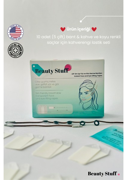 Lift 'em Up Yüz & Göz Germe Bantları (10'lu Paket)-Kahverengi Lastikli (Made in USA)