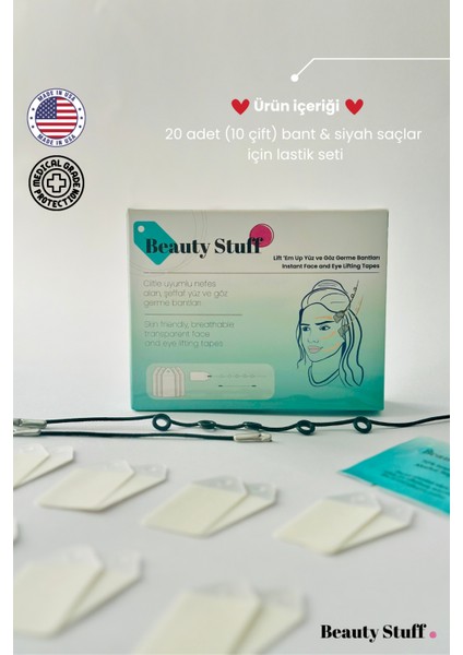 Lift 'em Up Yüz & Göz Germe Bantları-(20’li Paket) Siyah Lastikli (Made in USA)