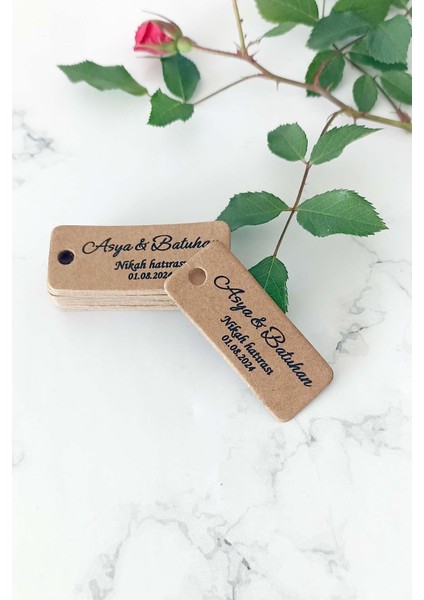 Kişiye Özel Etiket - Düğün-Nişan- Nikah Etiketi - 100 Adet Kraft Etiket ( 2 x 5 Cm)
