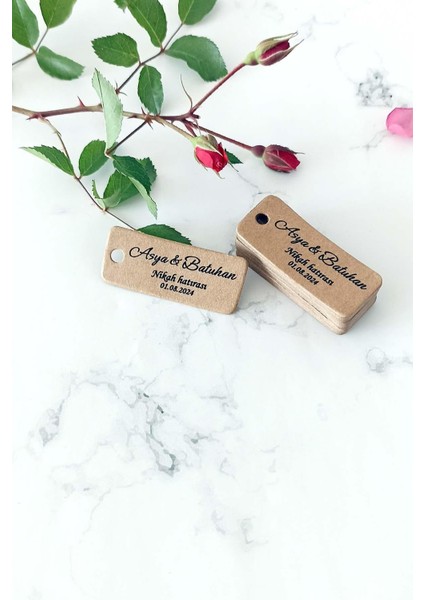 Kişiye Özel Etiket - Düğün-Nişan- Nikah Etiketi - 100 Adet Kraft Etiket ( 2 x 5 Cm)