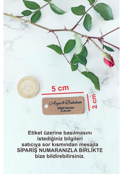 Kişiye Özel Etiket - Düğün-Nişan- Nikah Etiketi - 100 Adet Kraft Etiket ( 2 x 5 Cm)