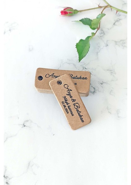 Kişiye Özel Etiket - Düğün-Nişan- Nikah Etiketi - 100 Adet Kraft Etiket ( 2 x 5 Cm)