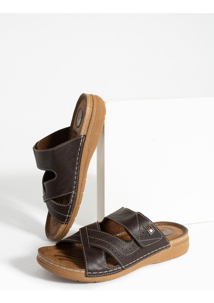 Erkek Deri () Ortopedik Cırtlı Ayarlanabilen Dikişli Rahat Şık Dışarı Içeri Erkek Terliği fırsatları