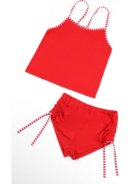 Kadınlar Için Kırmızı Renk Sıfır Kol Askılı Pijama Takım