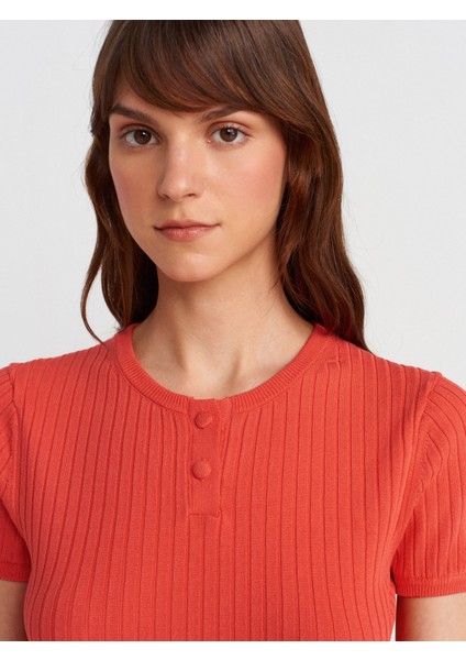 10756 Bisiklet Yaka Düğmeli Triko Bluz-A.kırmızı modelleri