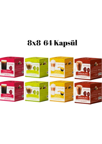 Dolce Gusto, Uyumlu Kapsül Kahve 8x8 Set 64 Kapsül