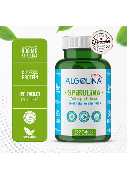 Spirulina 120 Tablet 525 Mg (2 Adet) PROTEİN KAYNAĞI - TAKVİYE EDİCİ GIDA