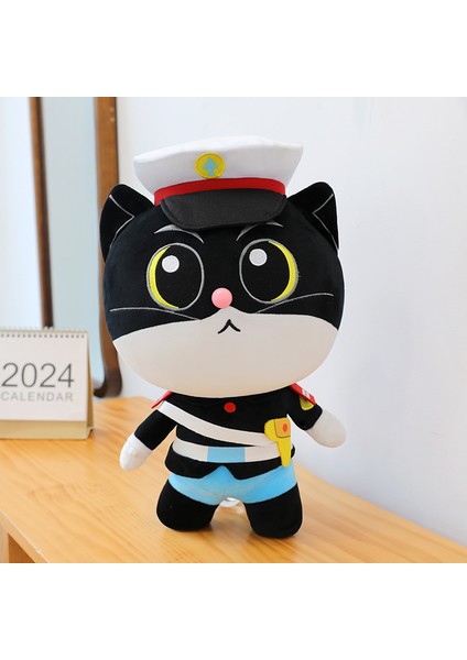45 cm Kara Kedi Şerif Peluş Oyuncak Bebek Bebek Yastık Hediye (Yurt Dışından)