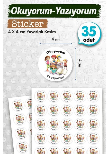 Okuyorum Yazıyorum Etiket Sticker 35 Adet 4cm Öğretmen Okul Ödev Karne Için Motivasyon ETIKET-T1160