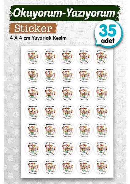 Okuyorum Yazıyorum Etiket Sticker 35 Adet 4cm Öğretmen Okul Ödev Karne Için Motivasyon ETIKET-T1160 fiyatları
