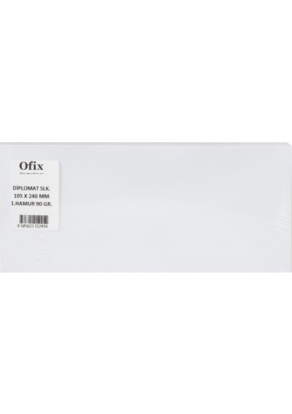 Diplomat Zarf Penceresiz 105 x 240 mm 50 Adet - Beyaz