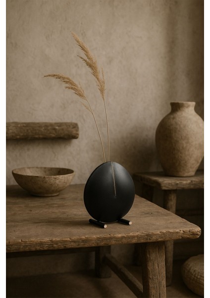 Dokulu Mat Pirinç Antik Bitişli Yuvarlak Dekoratif Vazo 10 x 5 x 11 cm