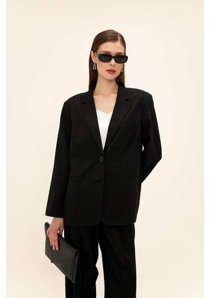 Mono Yaka Oversize Blazer Ceket Siyah 8262