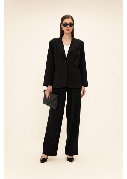 Mono Yaka Oversize Blazer Ceket Siyah 8262 indirimleri